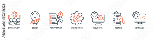 Agile banner web icon sheet vector illustration concept with icon of development, design, requirement, maintenance, debugging, testing, software