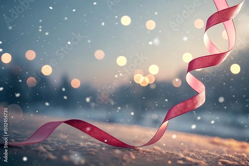 3D-style ribbon floating with soft bokeh or light particles in the background—can be used in campaigns.