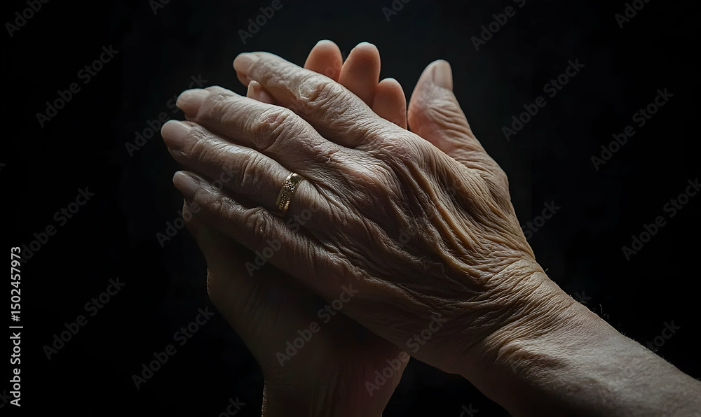 Fototapeta premium Aged hands clasped in prayer