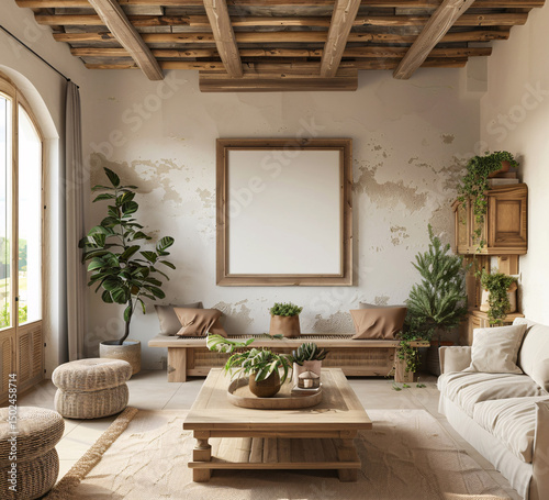 empty vertical picture frames mockup poster in a modern living room with furniture and decoration