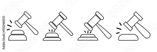Gavel liner icon vector set.