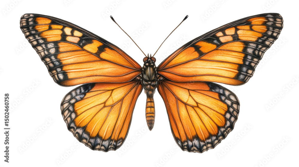 Fototapeta premium Monarch Butterfly with Vivid Orange Wings and Intricate Patterns on Transparent Background