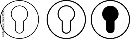 keyhole icon set. Password symbol. Door key hole icons. Home protection sign. House security sign symbol. furniture fitting icon doodle
