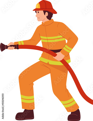 Firefighter Holding Hose in Action