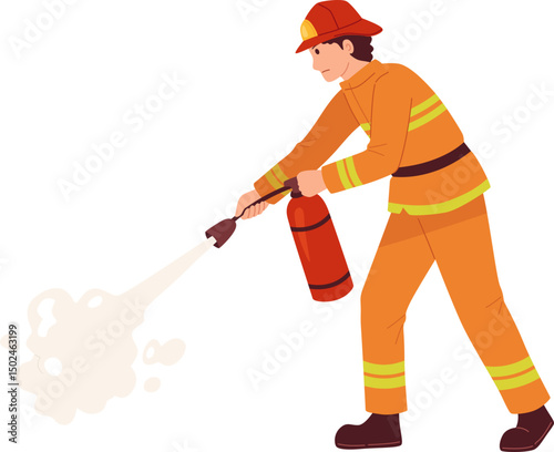 Firefighter Using Fire Extinguisher Illustration