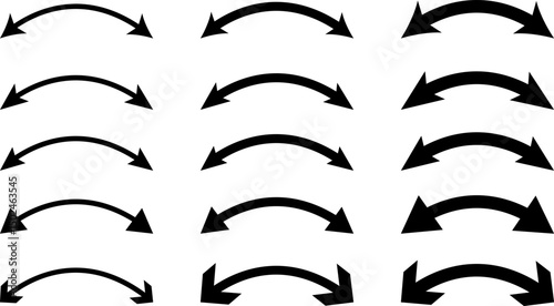 Dual semi circle Arrow icon set. Two side arrow icons. Semicircular curved. Replaceable design. Double headed curved arrow symbol
