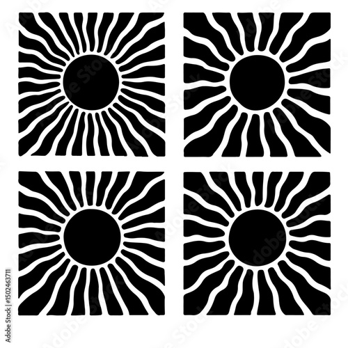 Square abstract sun collection in boho vector style