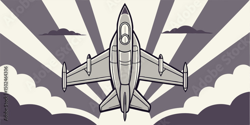 Stylized jet fighter illustration soaring through the sky in retro comic book style