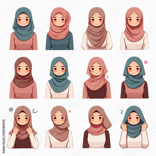 Vector illustration of various types of hijabs 