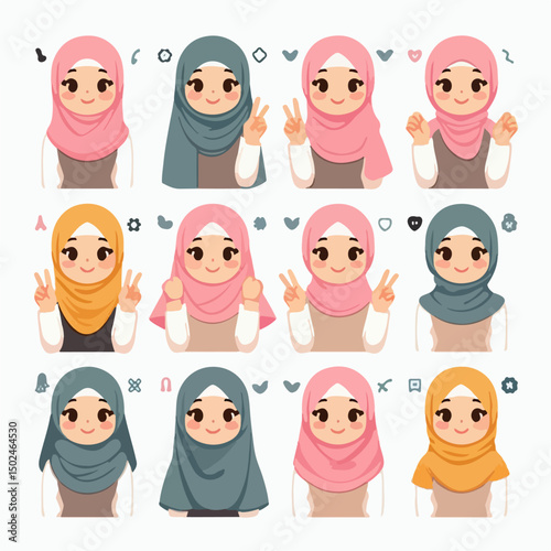 Vector illustration of various types of hijabs 