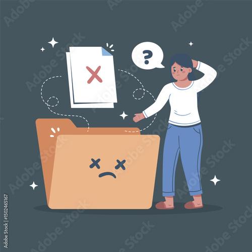 File not fount with woman character illustration in isolated background