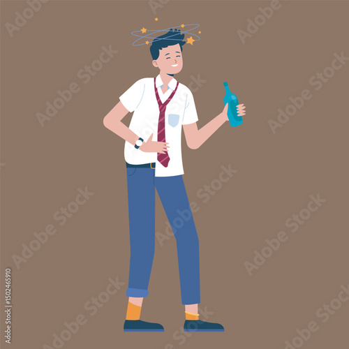 Drunk man in isolated background