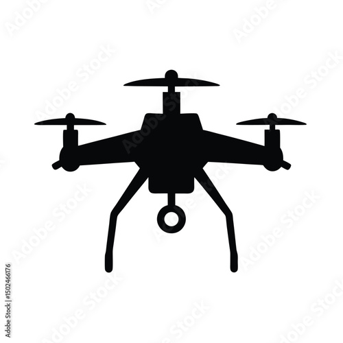 Black silhouette drone icon for modern technology and aerial photography concepts