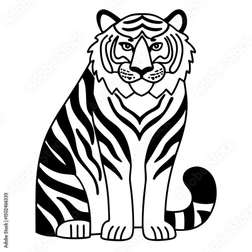 Vector illustration of a wild striped tiger's head, a predatory feline mammal, perfect for animal, wildlife, or safari art designs