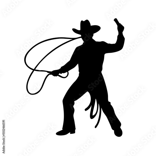 Cowboy Lasso Silhouette Vector Illustration

