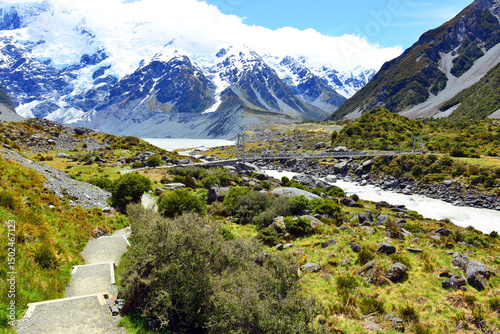 Beautiful view and glacier in Mount Cook National Park, South Island, New Zealand
