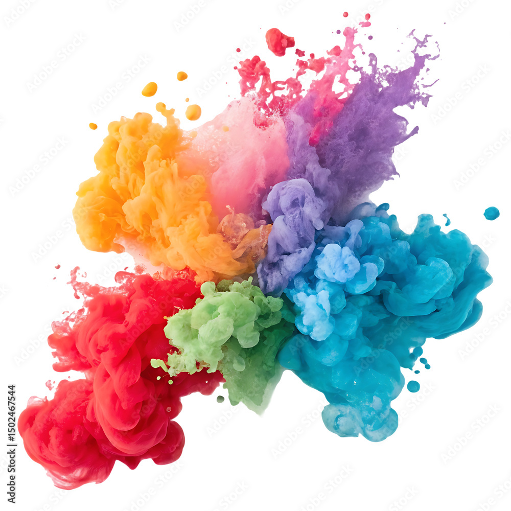 Fototapeta premium Vibrant Abstract Watercolor Splashes on White Background – Colorful Artistic Ink Blots