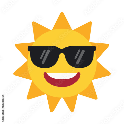 Sun smile with sunglasses icon, vector illustration, flat style, isolated on white background