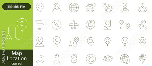 Map Location Line Editable Icons set. Vector illustration in modern thin line style of place mark related icons pin, flag, direction, and more