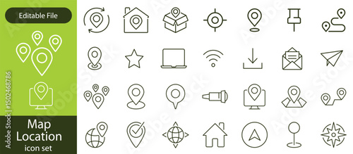Map Location Line Editable Icons set. Vector illustration in modern thin line style of place mark related icons pin, flag, direction, and more