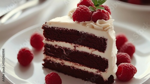 Slice of Red Velvet Cake with Raspberries