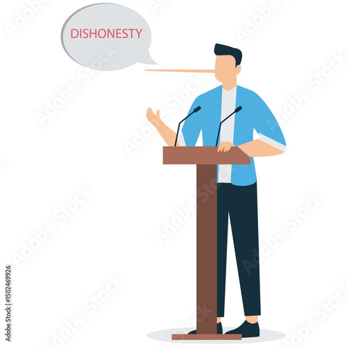 Lying Man with Long Nose � Dishonesty Concept