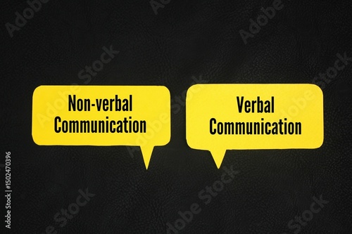 Colored paper with the words Difference Between Verbal and Nonverbal Communication. involves using words, sounds, and written language to express thoughts and ideas, while nonverbal communication uses