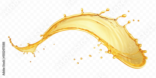 realistic smooth splash of yellow juice or liquid oil in curve style isolated on white background