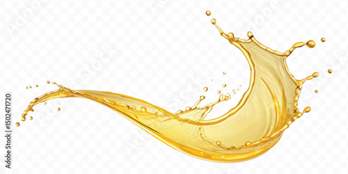 realistic smooth splash of yellow juice or liquid oil in curve style isolated on white background