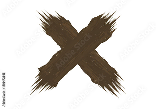 Mud Cross Texture HighRes Brown X Mark Image isolated on transparent background