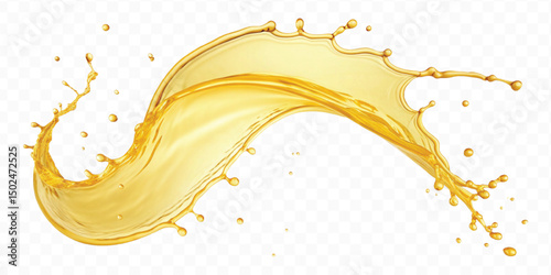 realistic smooth splash of yellow juice or liquid oil in curve style isolated on white background