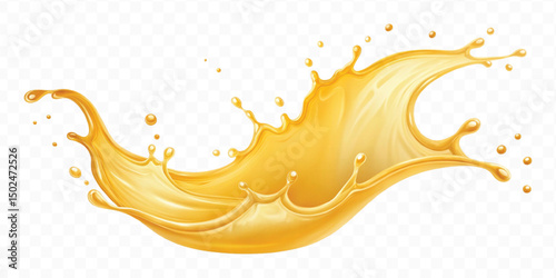 realistic smooth splash of yellow juice or liquid oil in curve style isolated on white background