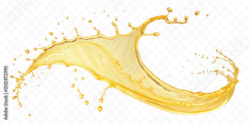 realistic smooth splash of yellow juice or liquid oil in curve style isolated on white background