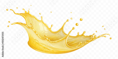 realistic smooth splash of yellow juice or liquid oil in curve style isolated on white background