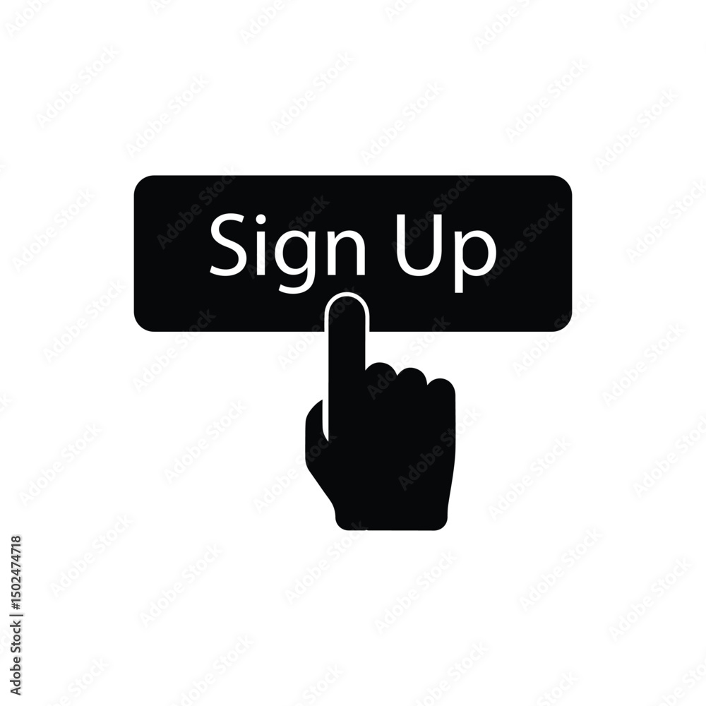 black simple finger presses on sign up button. concept of click here like abstract ui symbol and new registration on web site. flat style trend modern logotype graphic design on white background black simple finger presses on sign up button. concept of click here like abstract ui symbol and new registration on web site. flat style trend modern logotype graphic design on white background