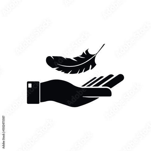 Feather on the hand vector icon