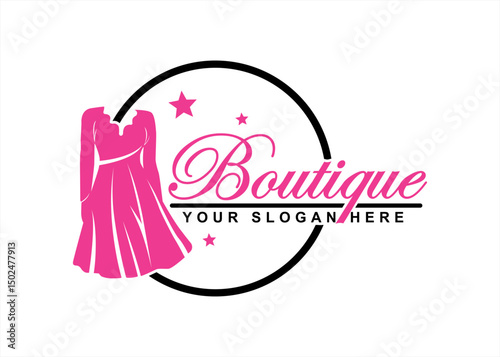 woman clothing store logo flat design  elegant pink for boutique