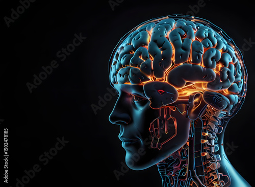 abstract technology science concept brain digital Futuristic digital brain hologram hi tech future design background