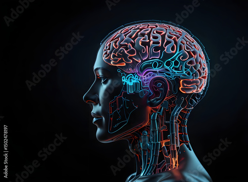 abstract technology science concept brain digital Futuristic digital brain hologram