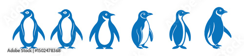 Set of silhouettes of wild penguins. Blue penguins vector illustration eps 10