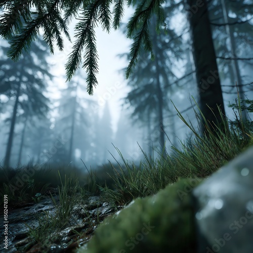the forest , in foggy weather, with a dark tone, rendered using Unreal Engine 5, high-resolution photography, insanely detailed and intricate, with cinematic lighting, long. photo