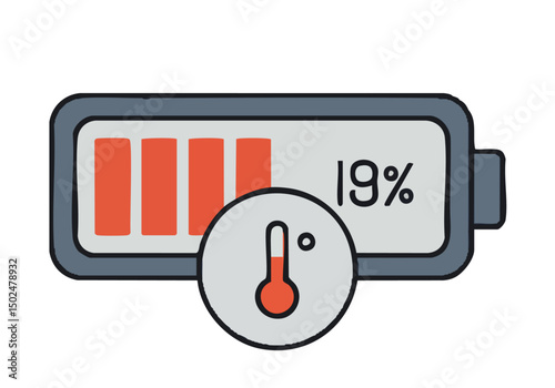 minimalist smartphone display shows a low battery icon with a thermometer The design is clean and modern utilizing a dark background and vibrant red accents
