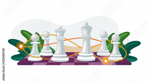 Strategic Chess Game Representing Teamwork and Interconnected Strategies on a Checkerboard with Soft