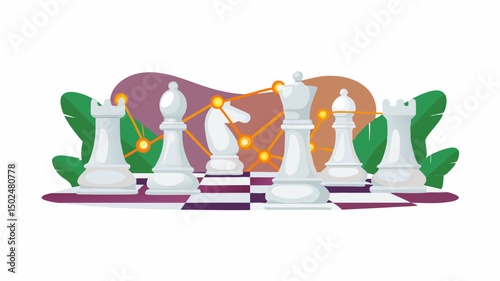Strategy unfolds A chess game of connection and innovation set against a digital network on a