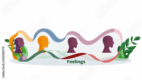 Exploring Human Feelings A Colorful Journey of Emotional States with Abstract Head Silhouettes and
