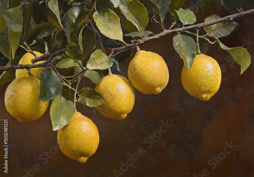 Lemons on a branch, vibrant yellow fruit
