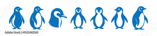 Set of penguin silhouettes in various poses.  silhouette penguin different pose walking and skating,  vector illustration isolated on white background.