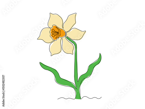Abstract narcissus flower, continuous single one line art hand drawing sketch logo