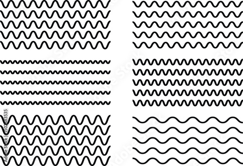 Waves line set. Set of wavy zigzag lines. Vector water waves. 