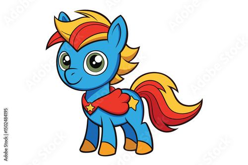 Cute Cartoon Pony with Colorful Mane and Tail